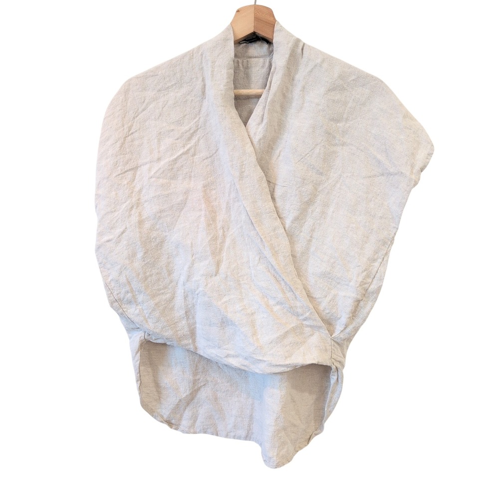 Natalie Busby 100% Linen Wrap Twist Top Oatmeal Beige Small USA Minimalist $218
